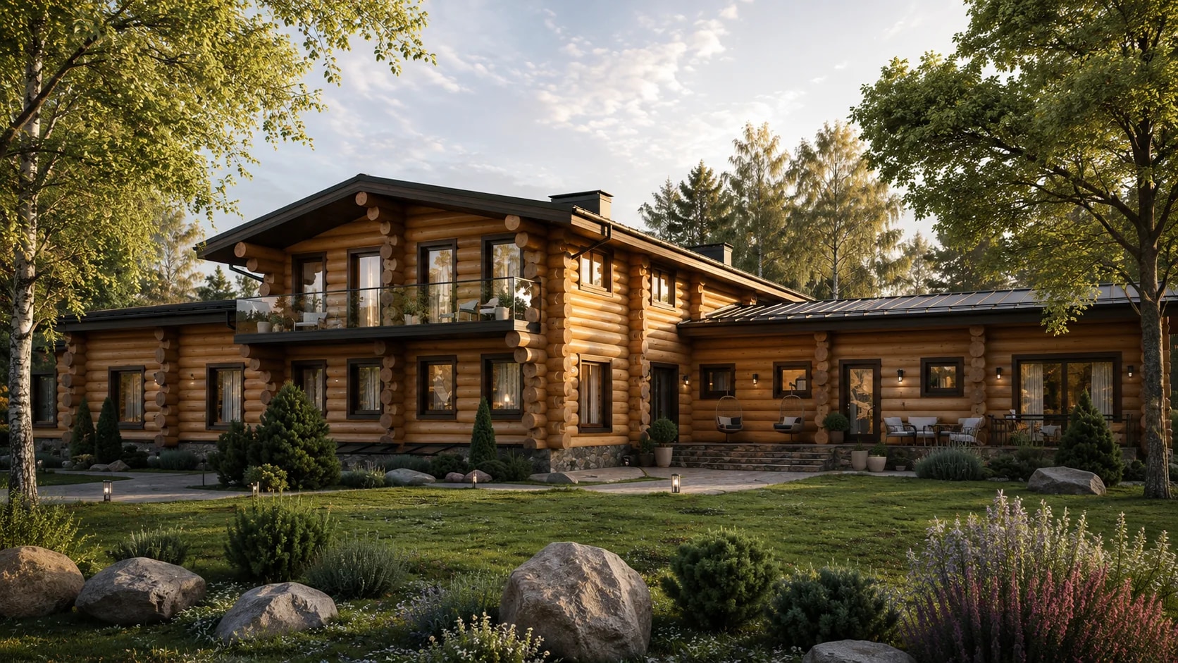 Семейная резиденция 469 м², широкий фасад и ландшафт