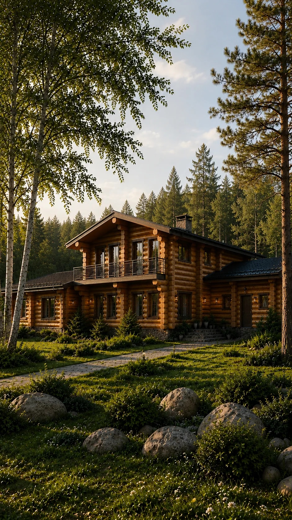 Семейная резиденция 469 м², фасад в окружении леса